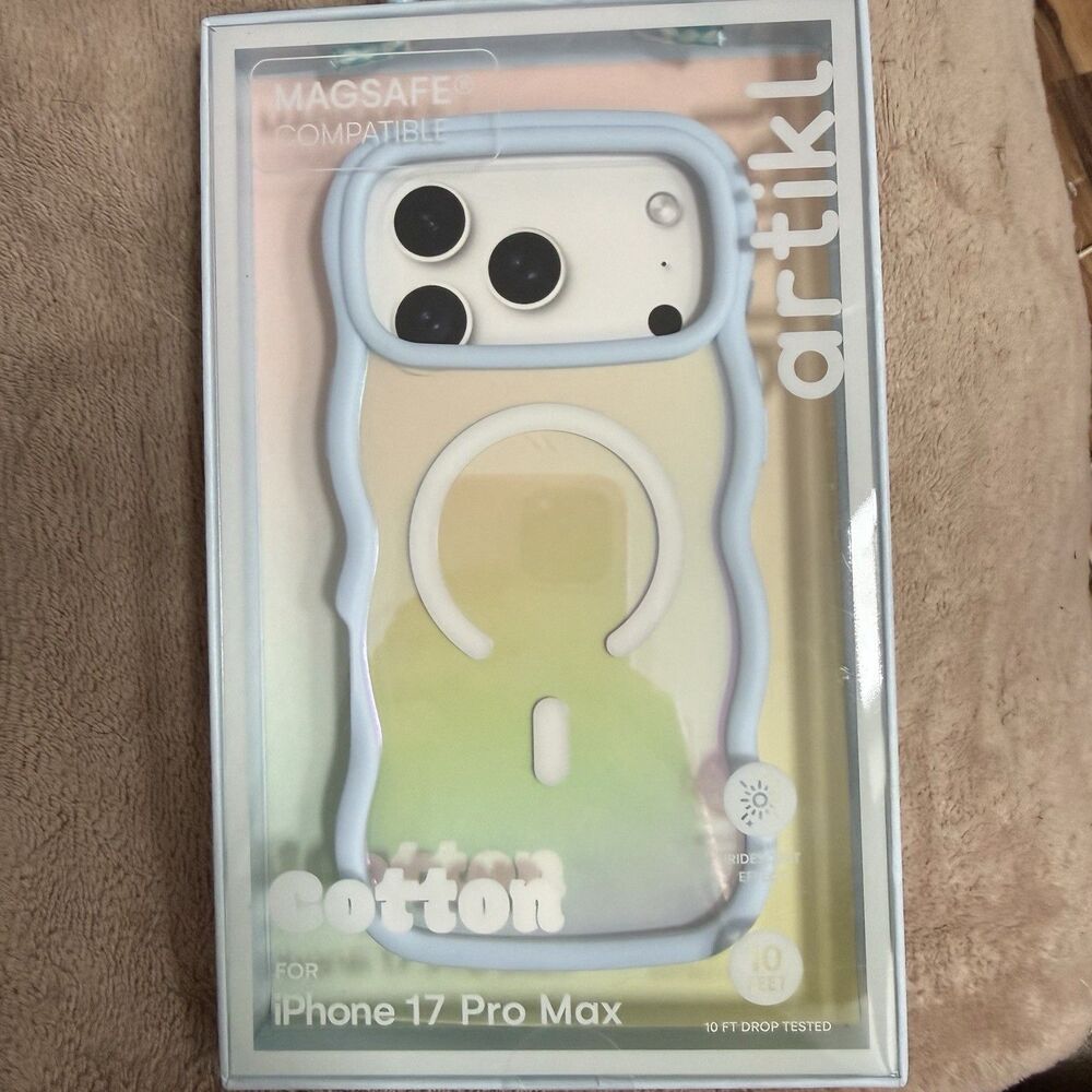 Artikl Cotton Wavy Phone Case for iPhone 17 Pro Max MagSafe Blue Iridescent New